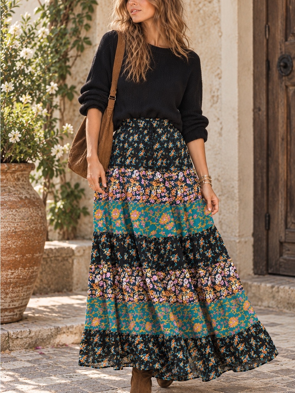 Sundance Floral Tiered Maxi Skirt